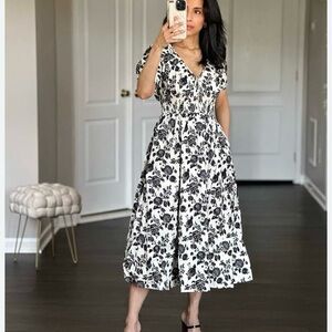 The Drop Black and White Floral Midi Dress